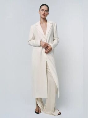 Zara Bloggers ZW Collection Linen Classic Long Frock Blazer Coat
